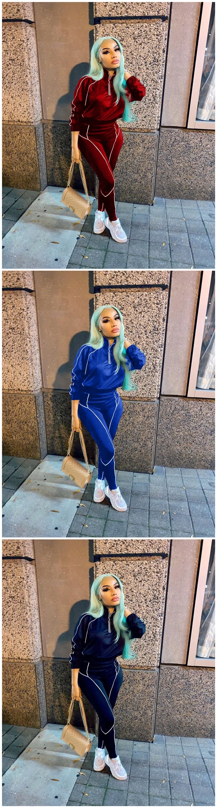 Women Solid Color Long Sleeve Zipper Jogger Set Sweatsuit Outfits Women Track Suit Fall 2 Piece Pants Set