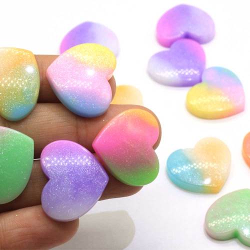 Gradient Pastel couleur paillettes coeur dos plat résine Cabochons pour Scrapbooking bricolage bijoux artisanat décoration