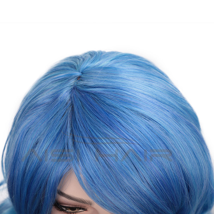 Aisi Hair Heat Resistant Synthetic Fiber Blue Wigs 24 Inch Cosplay Wigs Long Big Wave Cosplay Wigs for Women