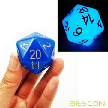 Bescon Jumbo Glowing D20 38MM, grande taille 20 côtés bleu dés lueur dans l&#39;obscurité, Big 20 Faces Cube 1,5 pouces