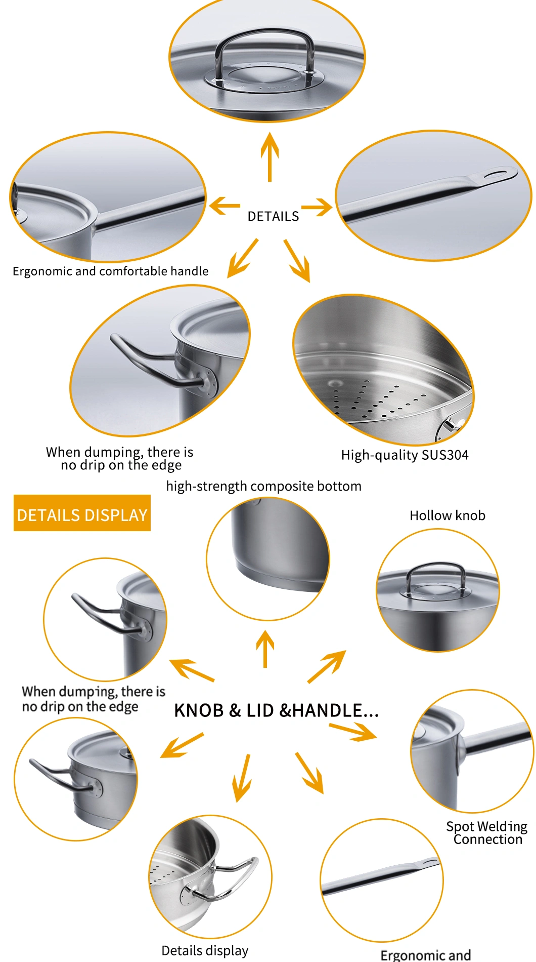 Set di pentole / pentole / pentole in acciaio inossidabile 304 per utensili da cucina