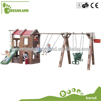 Outdoor kids plastic swing & slide combination