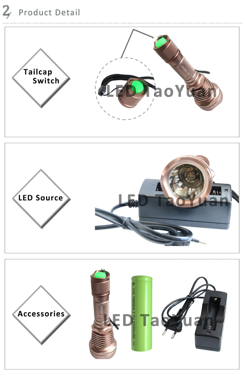 LED UV Flashlight Uses 365nm 5W