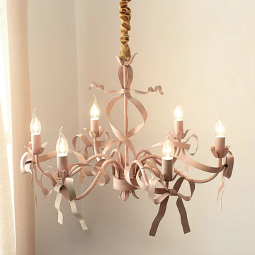 French Princess Modern Simple Chandelier with Italian Pink Bow