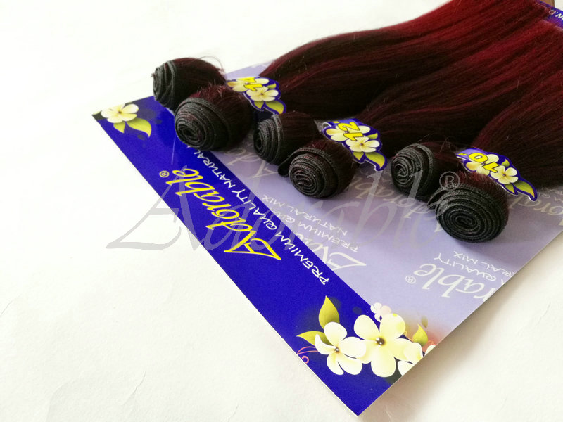 Adorable two tone 1bbug red color silk straight yaki wave 6pcs ombre hair,afro straight synthetic pony hair weave with package