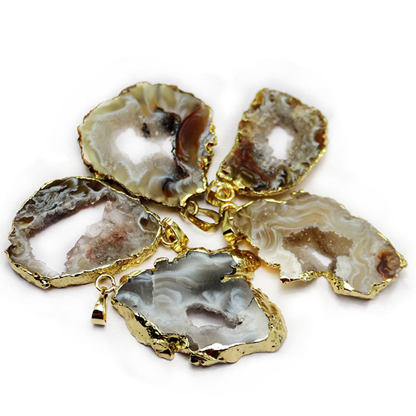 Hollow Natural Agate Plate Pendant