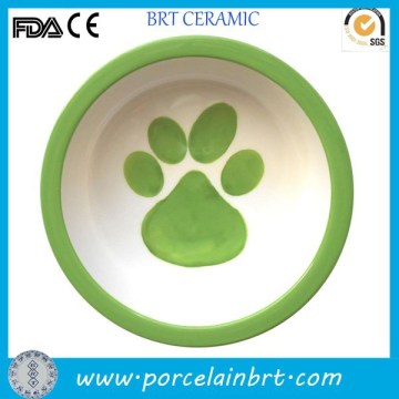 Round green small sell well ceramic Pet Paw Design Bowl