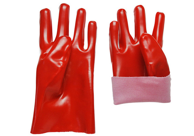 Guanti in PVC rosso resistenti agli acidi e agli alcali