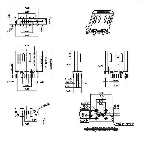 MUMS12 MICRO USB B TYPE PLUG 5P,THROUGH HOLE TYPE 