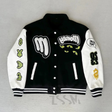 Custom Embroidery Genuine Leather Varsity Jacket with Chenille Sleeves