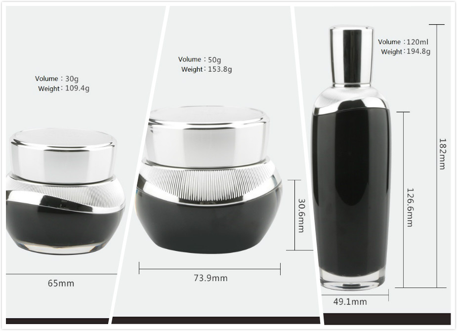 Black acrylic cosmetic dropper bottles