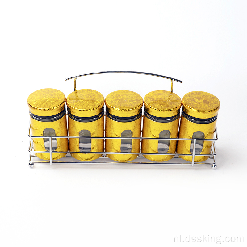 Deluxe Tuhao Gold vijf -delige kruidenpotten set, zout- en peperpotten capaciteit 150 ml
