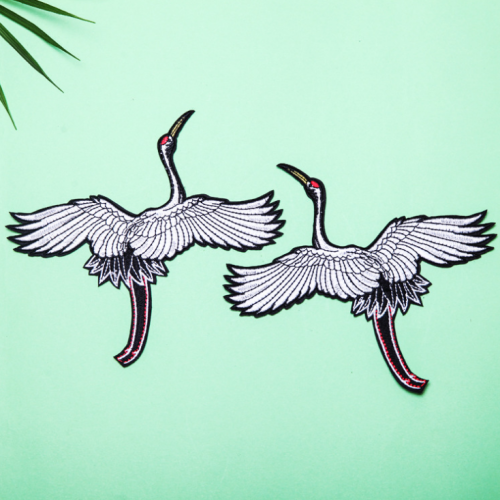 red-crowned crane design custom embroidery patches