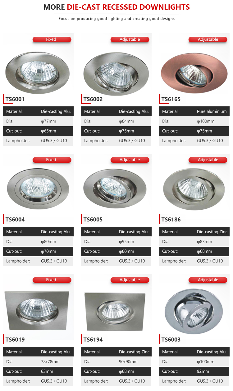 12V 230V mr16 gu10 aluminum round spotlight recessed led downlight housing fixture