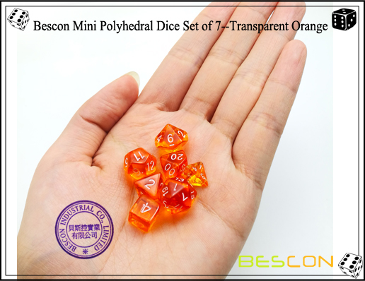 Bescon Mini Polyhedral Dice Set of 7--Transparent Orange-5