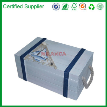 Large 24x14x12cm Sea Treasure Chest with Boat Motife Wooden Chest Wooden Decorative Boxes