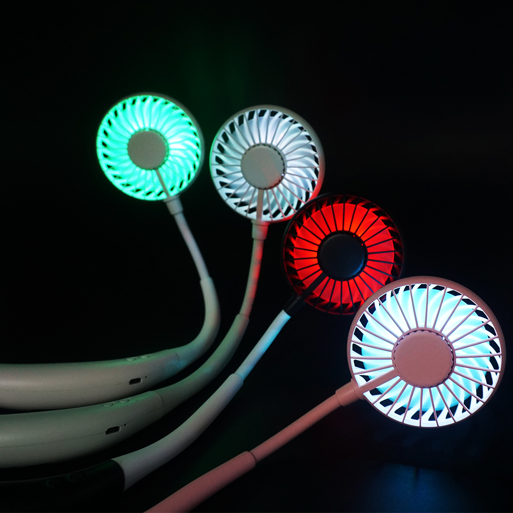 2021 New Arrival 2000mha Mini Rechargeable Fans Portable Neck Fan with LED Light
