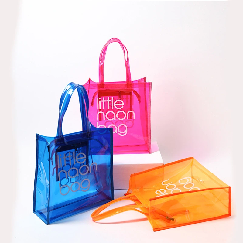 2021 Fashion Large Clear PVC Tote Bag Beach Bag Plastic Shopping Bag with You Logo