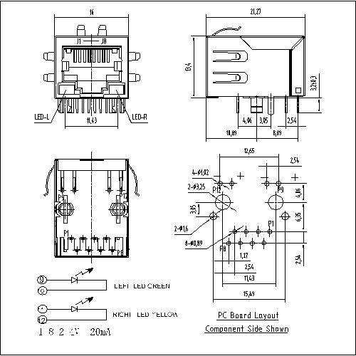 ATRJ5922-10P8C-X-C-A-C RJ45 Jack Side Entry 1X1P Shielded With LED