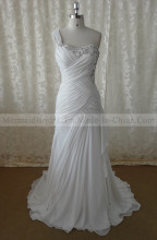 One Shoulder Pleats Ivory Chiffon Wedding Dress