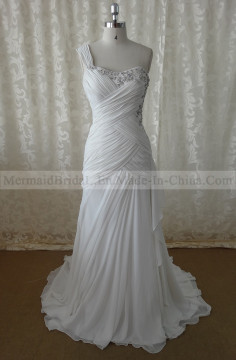 One Shoulder Pleats Ivory Chiffon Wedding Dress