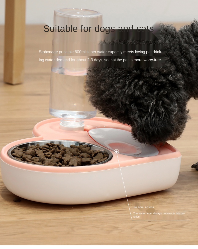 Pet Bowl New Love Keep Dry Mouth Double-Purpose Bowl Cat Automatic Water Feeding Bowl Small and Medium-Sized Dogs Creative Dog