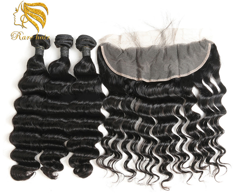 4 Bundles Virgin Hair Weaving 8"10"12"14" Inches Natural Brazilian Loose Deep Wave Hair Frontals With Baby Hair