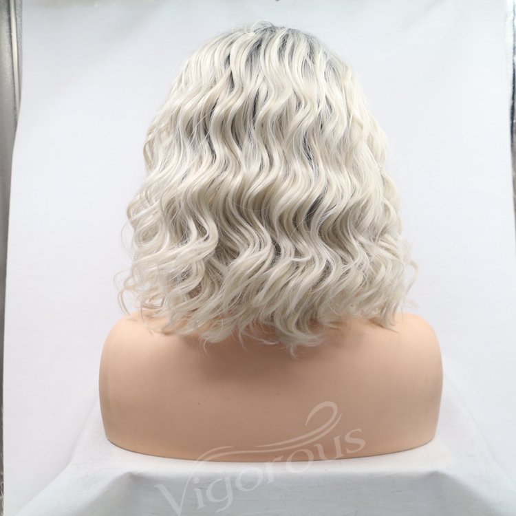 Short Ombre White Bob Body Wave Premium High Quality Curly Wholesale Women's Pixie Cut Synthetic Hair Wigs With 13x3 Lace Front