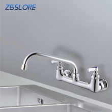 Chrome 8" Center Kitchen Wall Mount Faucet for Washing