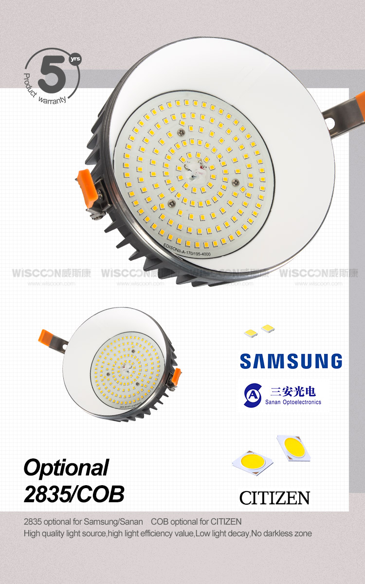 Commercial Lighting Roundled Downlight SMD Led Downlight 10W 15W 20W 25W 30W 35W IP65 ROHS Ce Office Embeded EMC FCC