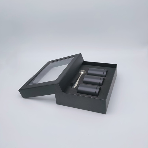 ब्लैक क्लियर विंडो लक्जरी कॉफी टी पैकेजिंग बॉक्स