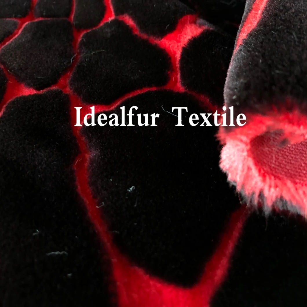 Embossed Red/Black Imitation Rabbit Fur