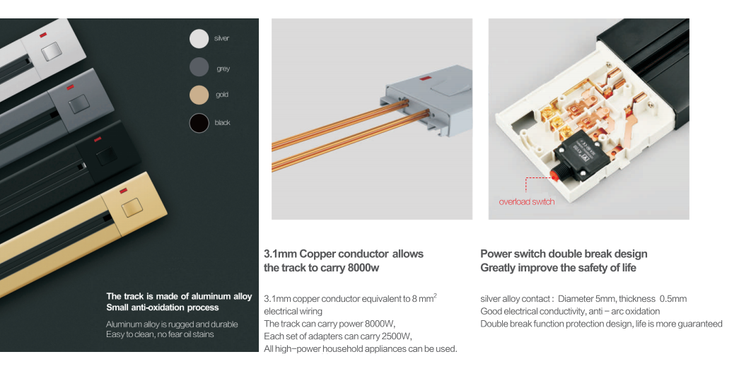 movable kitchen electrical black LED  recessed and surface track Socket with 3 gang power socket /60CM power track socket