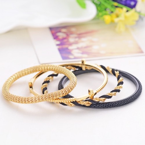 2015 fashion membesar-besarkan Multilayer jaringan kulit logam Gold Bangle