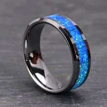 Tungsten Carbide Blue Opal Inlay Comfort Fit Ring for Men