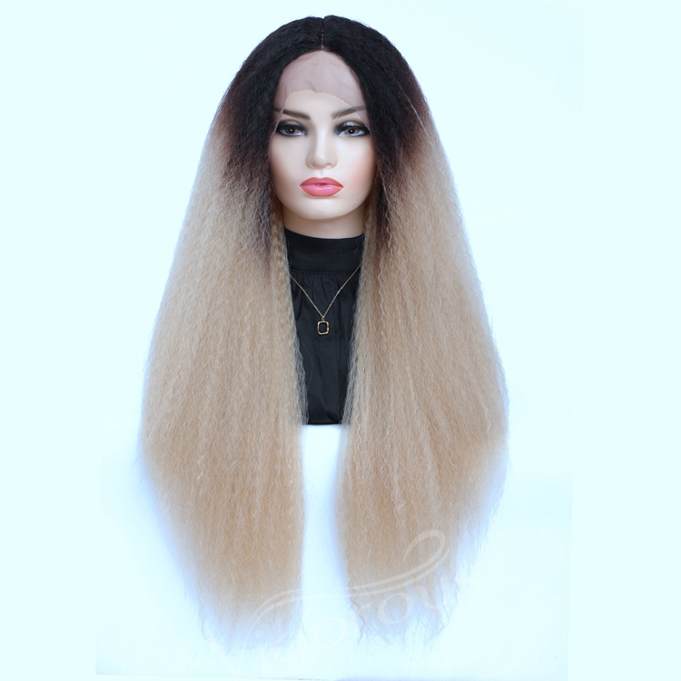 Vigorous yaki wholesale high quality raw material ombre dropshipping afro kinky curly synthetic lace frontal wig for women