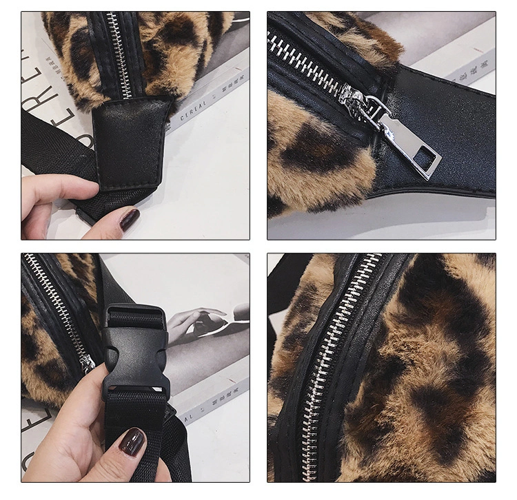 Girls Winter Fashion Women Leopard Grain Fuzzy Waist Bag Simple Tassel Bum Belt Bags Faux Furry Crossbody Chest Bags Adjustable Travel Fanny Pack