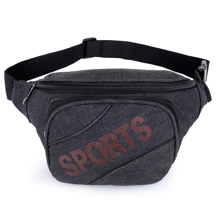 2021 Vintage Design Customized Logo Canvas Lightweight Waist Belt Bumbag Crossbody Chest Bag Adjustable Sports Running Fanny Pack with 2 Zipper Pockets