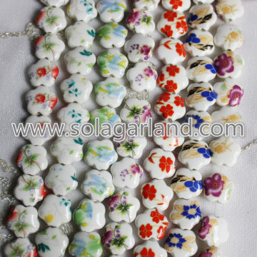 15MM Flower Shape Hand Painted Ceramic Chinoiserie Beads