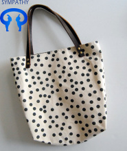 Tote Bag Hand Printed Canvas Leather Handle