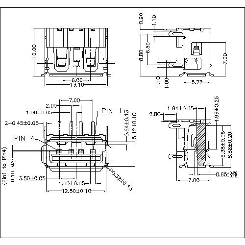 UAFR02 2-USB A Type Receptacle Angle DIP short body 