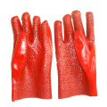 Red PVC coated gloves terry toweling linning