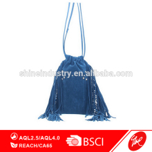 New style navy blue suede tassel bucket bag shoulder bag