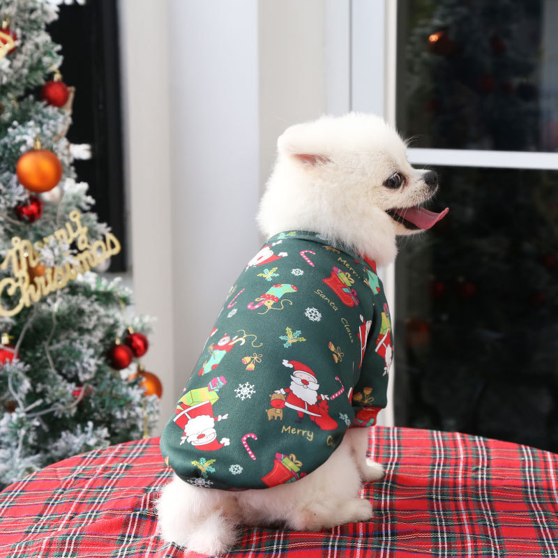 Dog Cat Teddy Bichon French Bulldog Clothes Plus Velvet Christmas Print Sweater Spring, Autumn and Winter Pet Supplies