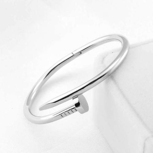 Unisex Stainless Steel w/CZ Nail Style Love Bangle Bracelet For Women Men