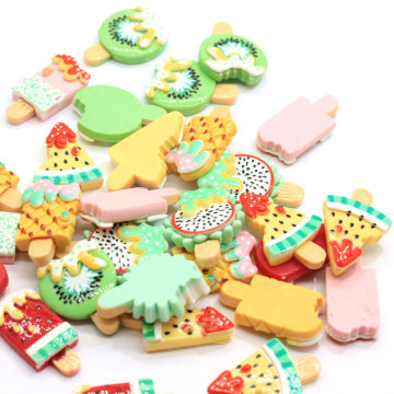 Varios estilos de resina Flatback Popsicle Beads Fruta Sandía Pitaya Simulación Encantos de comida Artesanía Diy Colgante Decoración