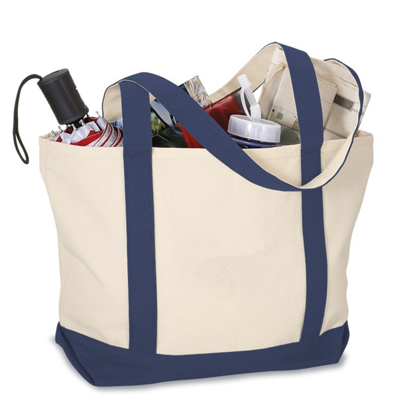 12 OZ Canvas Durable Eco Two-Tone Accent Gusseted Printed Boat Tote Bag With Reinforced Handles