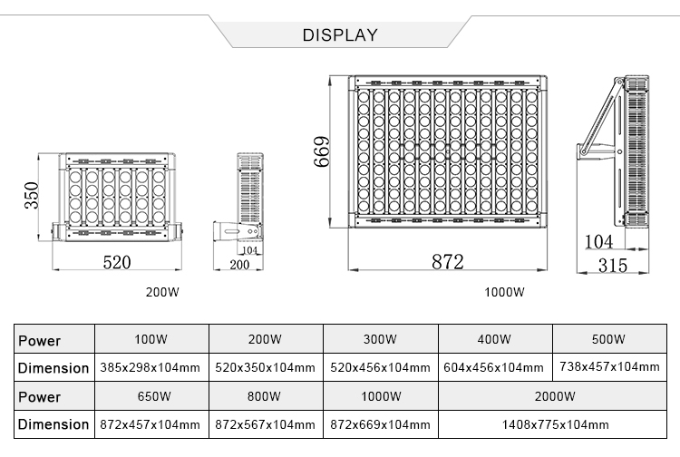 IP67 Waterproof Aluminum Outdoor 600 Watt Led Flood Light Fixtures