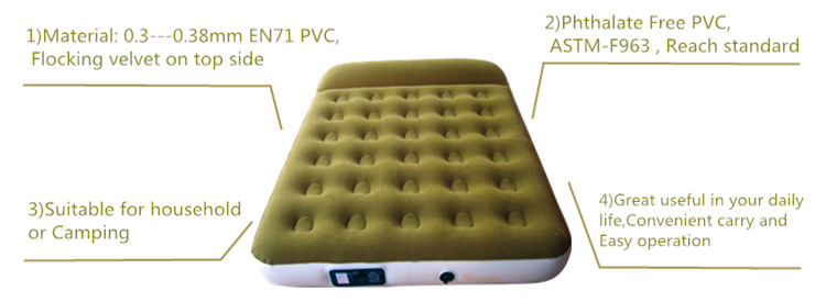 PVC Flocking Double Height Inflatable Bed Inflatable mattress