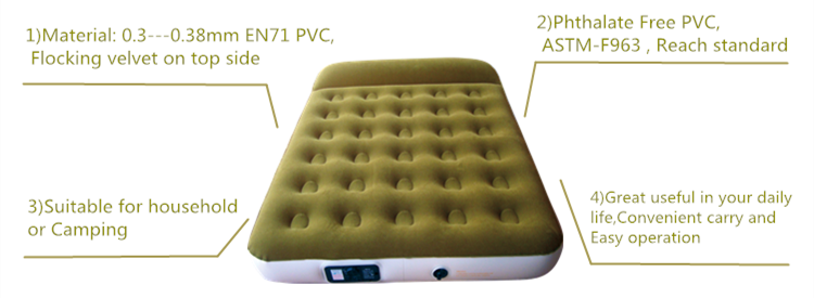 P&D Comfortable Queen Flocking Air Bed with Pump